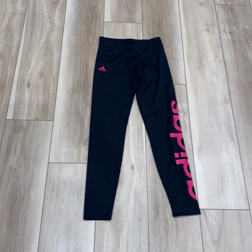 EUC Girls Adidas Black & Pink Size 10/12 Medium Yoga Pants Leggings Pants
